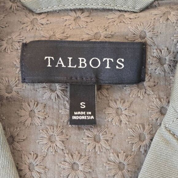 Talbots Womens Linen Blend Button Front Collared Utility Jacket Army Green Small - Picture 5 of 10
